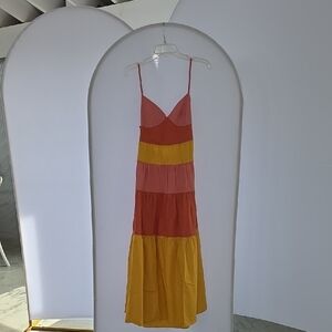 Colorblock Tiered Sundress in Coral, Rose, Rust & Mustard LIFE  Size Small